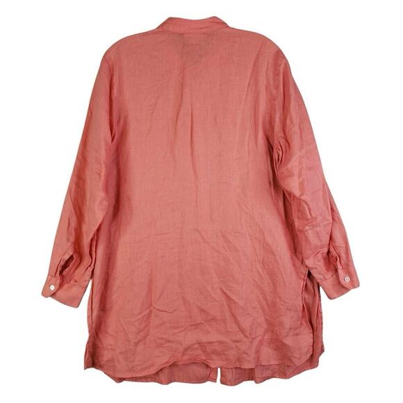 J. Jill Love Linen Shirt Top Coral Orange LS Size Large Petite LP Button Down - Picture 3 of 11
